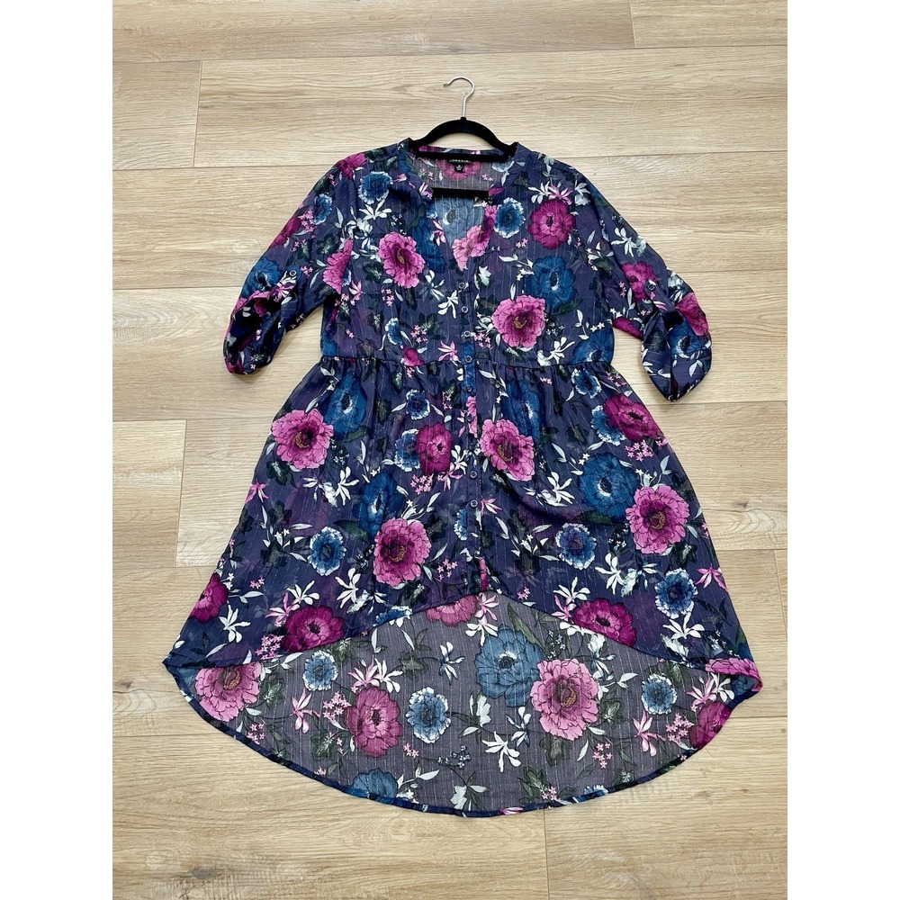 Torrid Floral Metallic Chiffon Hi Low Babydoll Sheer Tunic Sz 0 - Lg Excellent